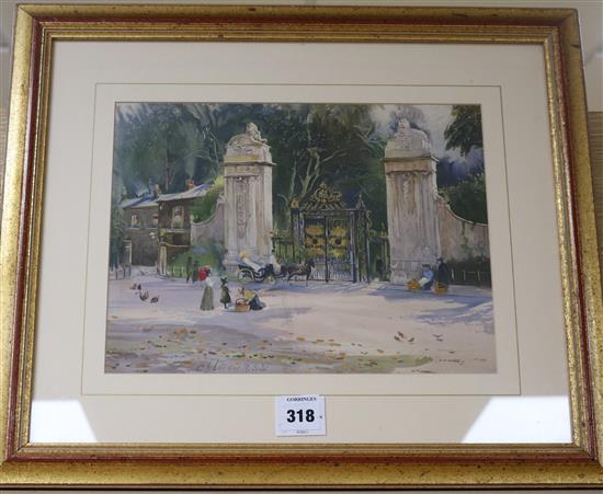 After C.J. Lauder, lithograph, Hampton Court Palace gates, 24 x 32cm